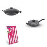 Conjunto Frigideira 24cm, Panela Wok 6,6L e Jogo de Facas Tramontina 428272 Preto/Branco