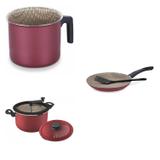 Conjunto Frigideira 26cm, Fervedor 0,75L e Panela 3em1 Tramontina 427338 Vermelho