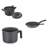 Conjunto Frigideira 26cm, Fervedor 0,75L e Panela 3em1 Tramontina 427830 Preto