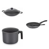 Conjunto Frigideira 26cm, Fervedor 1,8L e Panela Wok 4,5L Tramontina 427555 Preto