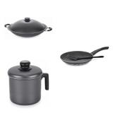 Conjunto Frigideira 26cm, Fervedor 2,6L e Panela Wok 4,5L Tramontina 427505 Preto