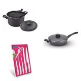 Conjunto Frigideira 26cm, Panela 3em1 e Jogo de Facas Tramontina 428298 Preto/Branco