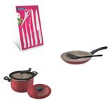 Conjunto Frigideira 26cm, Panela 3em1 e Jogo de Facas Tramontina 428302 Vermelho/Branco