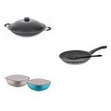 Conjunto Frigideira 26cm, Panela Wok 4,5L e Jogo de Potes Tramontina 428444 Preto/Colorido