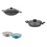 Conjunto Frigideira 26cm, Panela Wok 4,5L e Jogo de Potes Tramontina 428456 Preto/Colorido