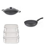 Conjunto Frigideira 26cm, Panela Wok 4,5L e Jogo de Potes Tramontina 428684 Preto/Prata