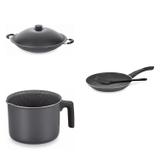 Conjunto Frigideira 28cm, Fervedor 1,8L e Panela Wok 4,5L Tramontina 427556 Preto