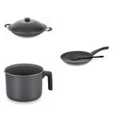 Conjunto Frigideira 28cm, Fervedor 1,8L e Panela Wok 4,5L Tramontina 427557 Preto