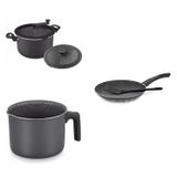Conjunto Frigideira 28cm, Fervedor 2,6L e Panela 3em1 Tramontina 427907 Preto