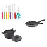 Conjunto Frigideira 28cm, Panela 3em1 e Jogo de Facas Tramontina 428132 Preto/Colorido