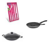 Conjunto Frigideira 28cm, Panela Wok 6,6L e Jogo de Facas Tramontina 428257 Preto/Branco
