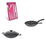 Conjunto Frigideira 28cm, Panela Wok 6,6L e Jogo de Facas Tramontina 428258 Preto/Branco