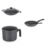 Conjunto Frigideira 30cm, Fervedor 0,75L e Panela Wok 4,5L Tramontina 427534 Preto
