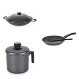 Conjunto Frigideira 30cm, Fervedor 2,6L e Panela Wok 6,6L Tramontina 427658 Preto