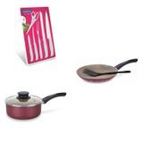Conjunto Frigideira 30cm, Panela 2L e Jogo de Facas Tramontina 428358 Vermelho/Branco