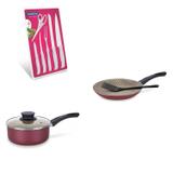 Conjunto Frigideira 30cm, Panela 3L e Jogo de Facas Tramontina 428373 Vermelho/Branco