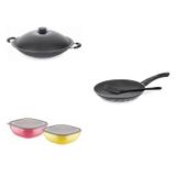 Conjunto Frigideira 30cm, Panela Wok 4,5L e Jogo de Potes Tramontina 428473 Preto/Colorido