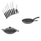 Conjunto Frigideira 30cm, Panela Wok 6,6L e Jogo de Facas MadeiraMadeira 427960 Preto - Tramontina