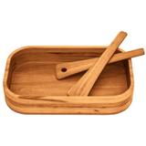 Conjunto gamela de madeira muiracatiara retn p salada com 02 espatulas churrasco env tramontina