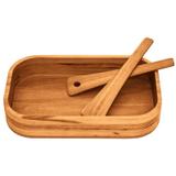 Conjunto gamela de madeira muiracatiara retn p salada com 02 espatulas churrasco env tramontina