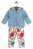 Conjunto Jaqueta com Capuz em moletom Jeans e Calça em molecottom Hello Kitty Baby Azul/Floral