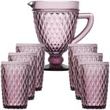 Conjunto Jarra Vidro 1125ml 6 Copos 320ml Bico de Abacaxi Roxo - I.c.