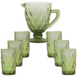 Conjunto Jarra Vidro 1125ml 6 Copos 320ml Diamond Verde Escuro - I.c.