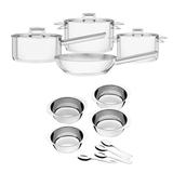 Conjunto Jogo de Panelas Aço Inox 4 Peças Brava com Kit para Sobremesa Aço Inox 8 Peças - Tramontina