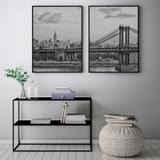 Conjunto Kit 2 Quadros 67x100cm Coleção Luxo Bay Bridge NY Preto e Branco Moldura Preta - Oppen House Decora