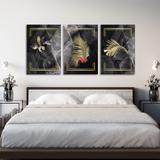 Conjunto Kit 3 Quadros 60x120cm Coleção Black e Gold Floral Nilo Canvas - Oppen House Decora