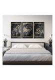 Conjunto Kit 3 Quadros Coleção Black e Gold Floral Suez peças Moldura Preta - Oppen House Decora