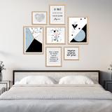 Conjunto kit 7 quadros escandinavo Bifrost com frases moldura madeira crua - Oppen House Quadros Decorativos