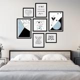 Conjunto kit 7 quadros escandinavo Bifrost com frases moldura preta - Oppen House Quadros Decorativos