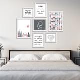 Conjunto kit 7 quadros escandinavo Freya com frases moldura branca - Oppen House Quadros Decorativos