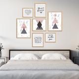 Conjunto kit 7 quadros escandinavo Sansvall com frases moldura madeira crua - Oppen House Quadros Decorativos