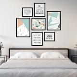 Conjunto kit 7 quadros escandinavo Skadi com frases moldura preta - Oppen House Quadros Decorativos