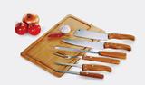 Conjunto Kit Churrasco 7 Peças Faca Garfo Cutelo Bambu Inox - Welf