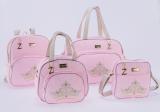 Conjunto Kit de Bolsa Maternidade Bebê Menina Coroa Alteza Rosa 04 Peças - Sônia enxovais