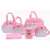 Conjunto Kit de Bolsas Maternidade Menina Luxo Chevron Rosa 06 Peças - Sônia enxovais