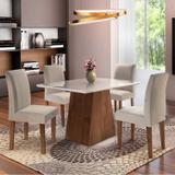 Conjunto Mesa Arezo Tampo Smart Vidro Plus 4 Cadeiras Espanha Chocolate/Linho - Cel móveis