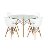 Conjunto Mesa Eiffel Eames 1,20m Tampo Vidro e 4 Cadeiras DSW Branca - Shopdesign
