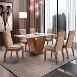 Conjunto Mesa Espanha Tampo Dakota Vidro 6 Cadeiras Turim Chocolate/Suede Pena - Cel móveis