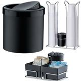 Conjunto Organizador Copos Descartáveis Sachês de Açúcar e Lixeira - Preto - Future