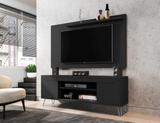 Conjunto Painel Com Rack Para TV 55quot Sala Com Pés de Aço Chanel Preto Fosco - Moveis bechara