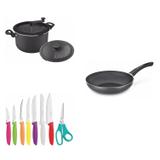 Conjunto Panela 3em1, Frigideira 28cm e Jogo de Facas Tramontina 428144 Preto/Colorido