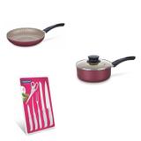 Conjunto Panela 4L, Frigideira 28cm e Jogo de Facas Tramontina 428410 Vermelho/Branco