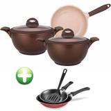 Conjunto panelas 3 peças Belga Revestimento Cerâmico Fundo Indução + Kit Frigideira - Mta