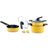 Conjunto Panelas 5 Pç Amarelo Revestimento Cerâmico Roichen