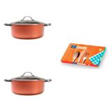 Conjunto Panelas Avulsas com Tampa 2,7L, 3,7L e Faqueiro 90 Peças MadeiraMadeira Cromado/Laranja - Brinox
