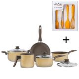 Conjunto Panelas Ceramic Life Mostarda e Utensílios 9 pçs - Brinox